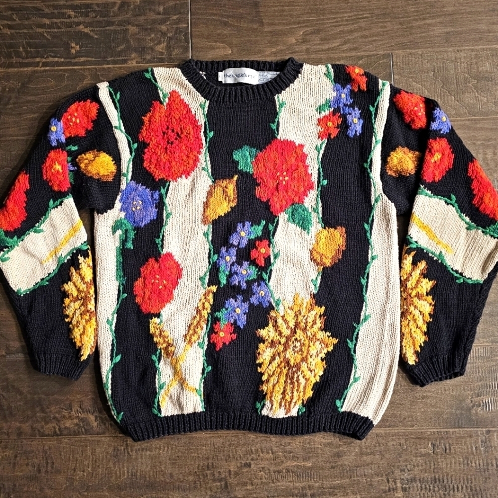 Vintage "The Eagle's Eye" Women's Knit Floral Sweater sz large - Picture 5 of 8